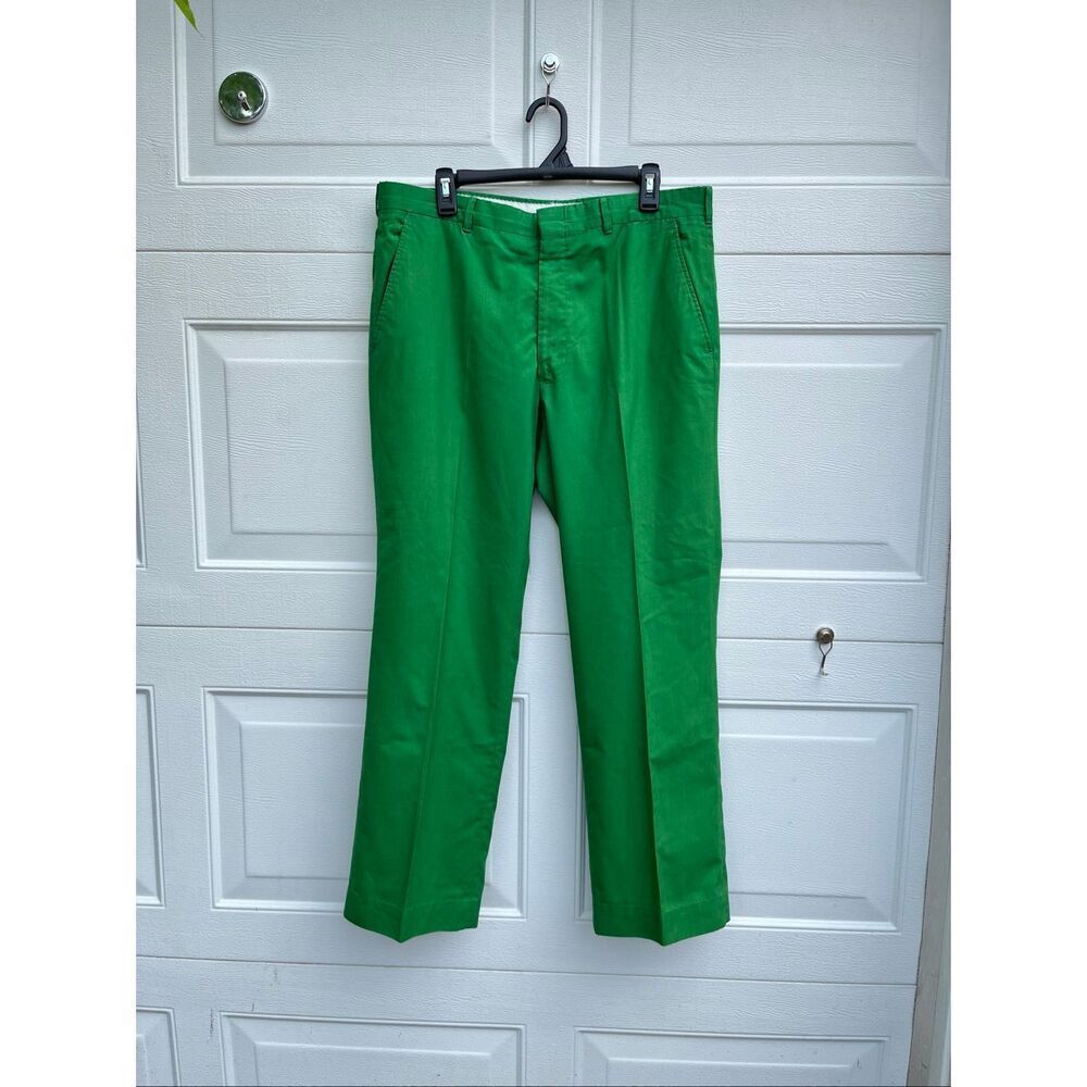 VTG 70s Kelly Green Golf Pants Preppy Country Club Mod Trousers 36x29